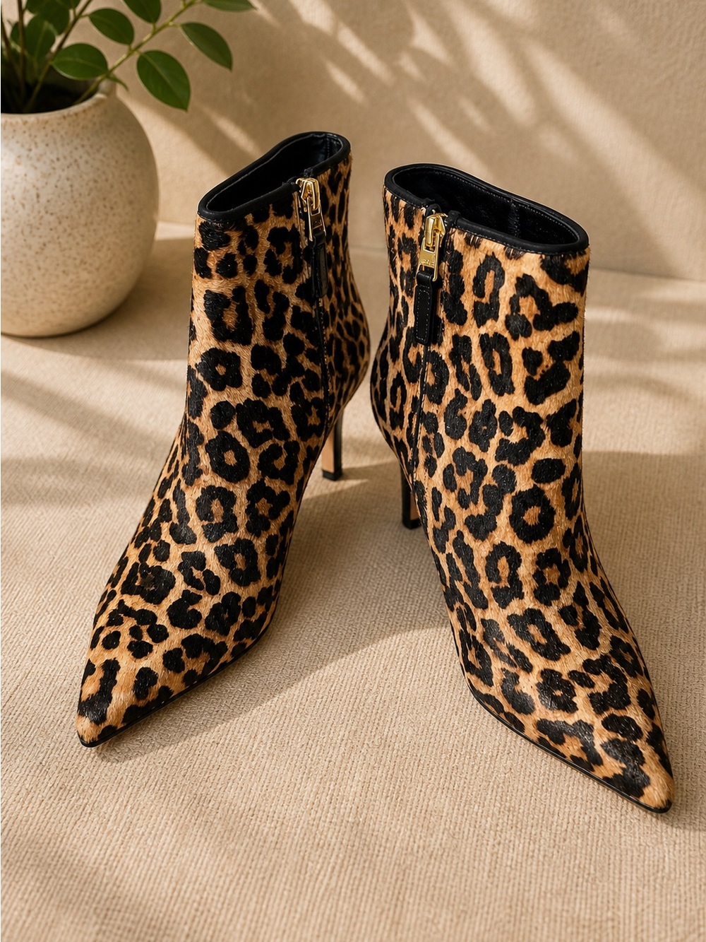 Sam Edelman Leopard Print Calf Hair Ankle Boots Stiletto Booties 8.5